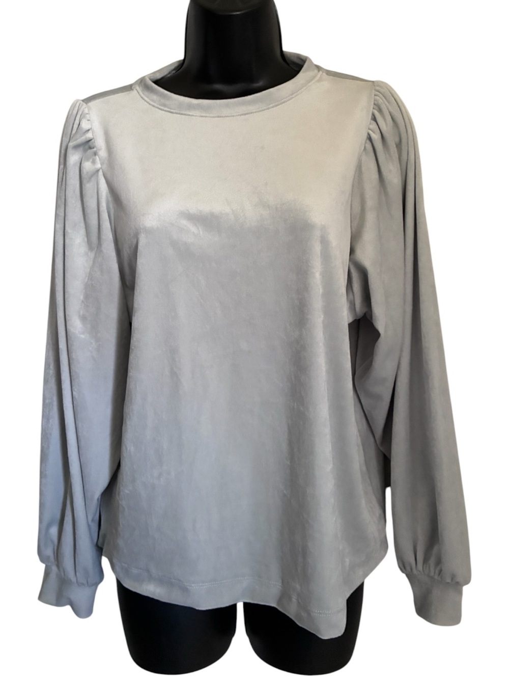NWT LOFT Light Gray Coquette Dark Academia Cozy Puff-Sleeve Sweatshirt Sz MP